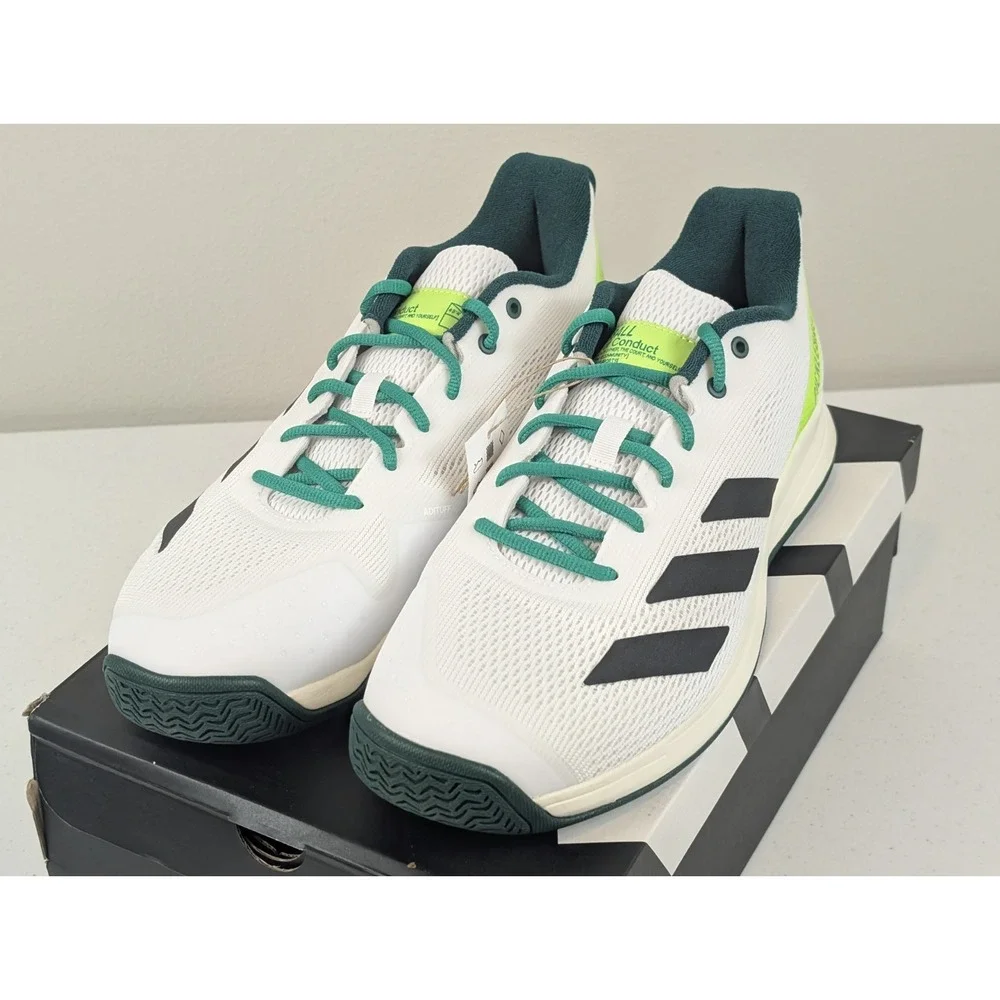 Adidas Courtflash Pickleball Mens 12 Tennis White Green Shoes Sneakers JQ0695